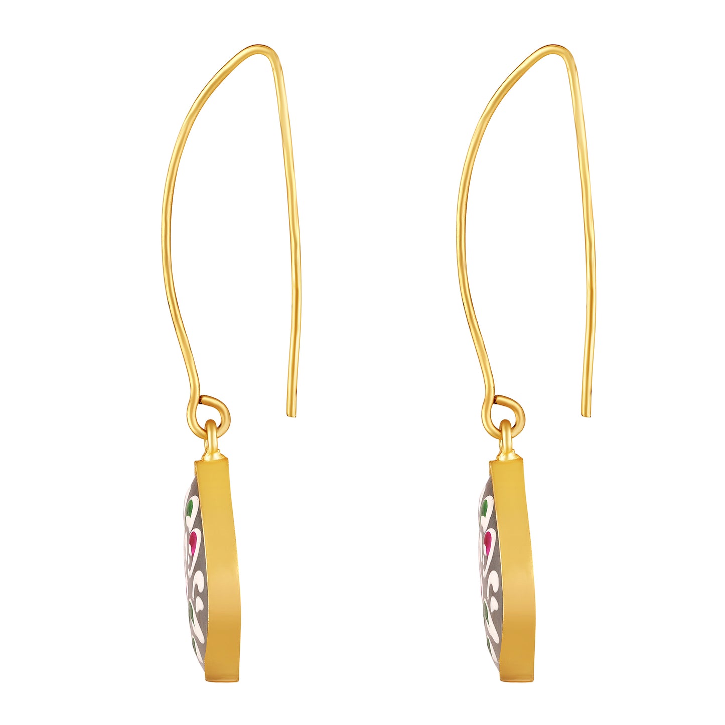 BDiva Artistic Charms Hand-Painted Floral Enamel Drop 18K Gold Plated Earrings