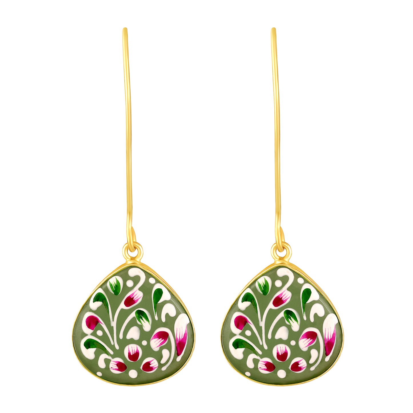 BDiva Vibrant Colors Hand-Painted Floral Drop 18K Gold Plated Earrings