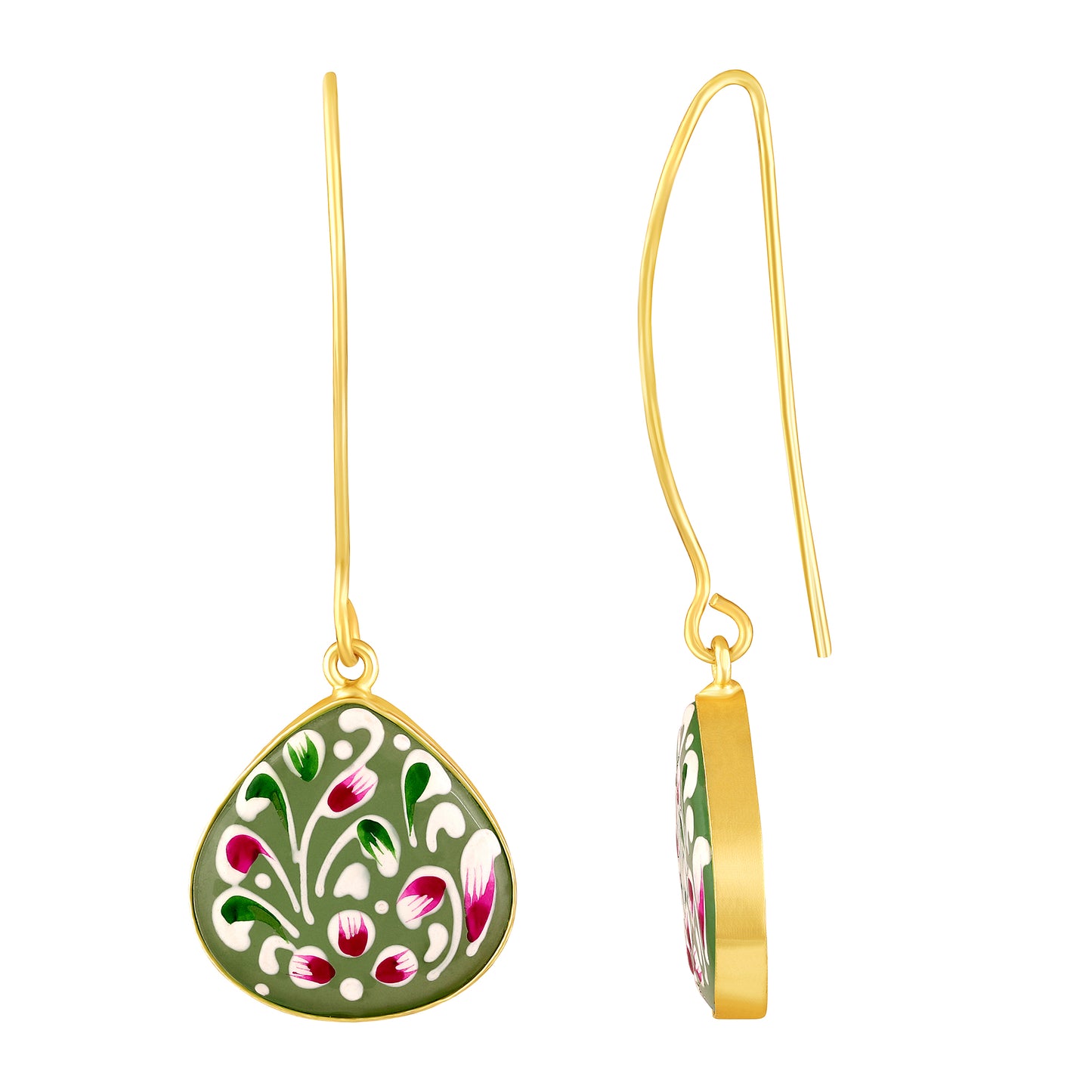 BDiva Vibrant Colors Hand-Painted Floral Drop 18K Gold Plated Earrings