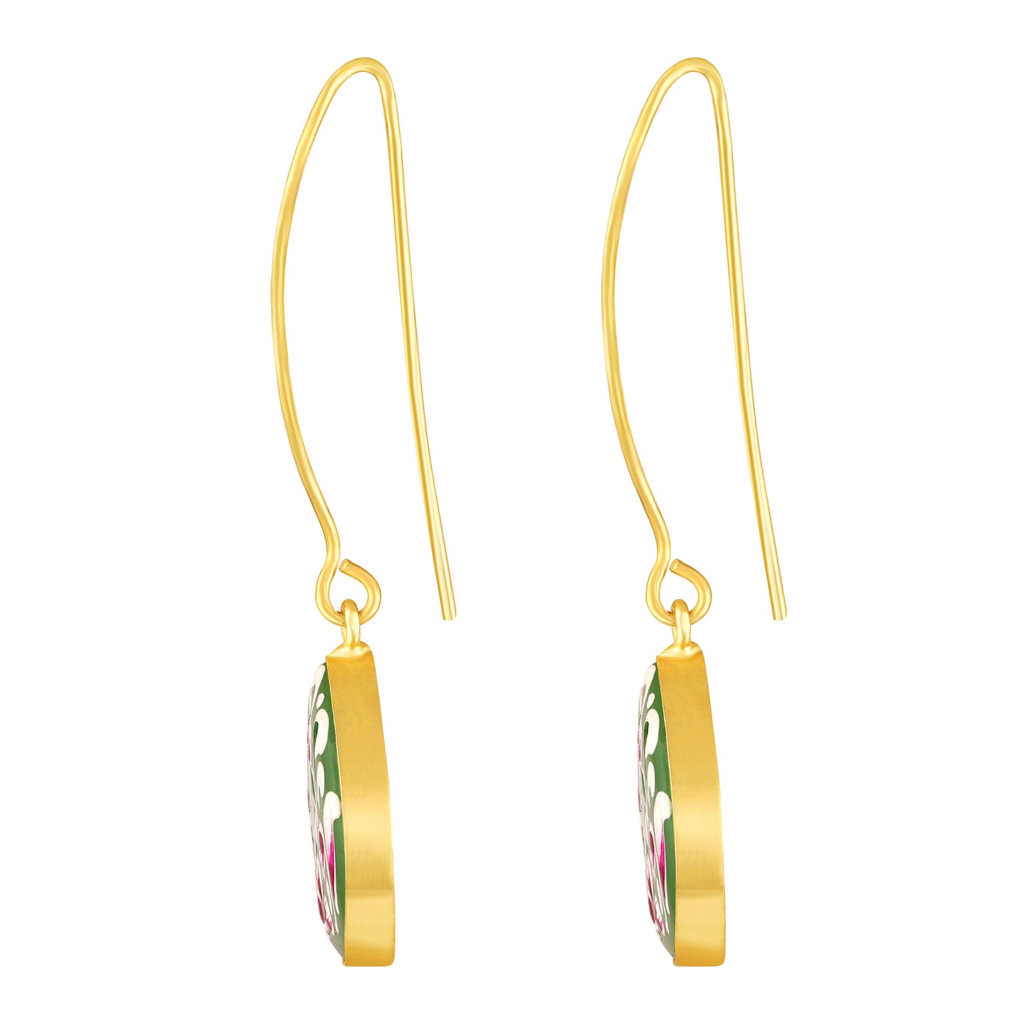 BDiva Vibrant Colors Hand-Painted Floral Drop 18K Gold Plated Earrings
