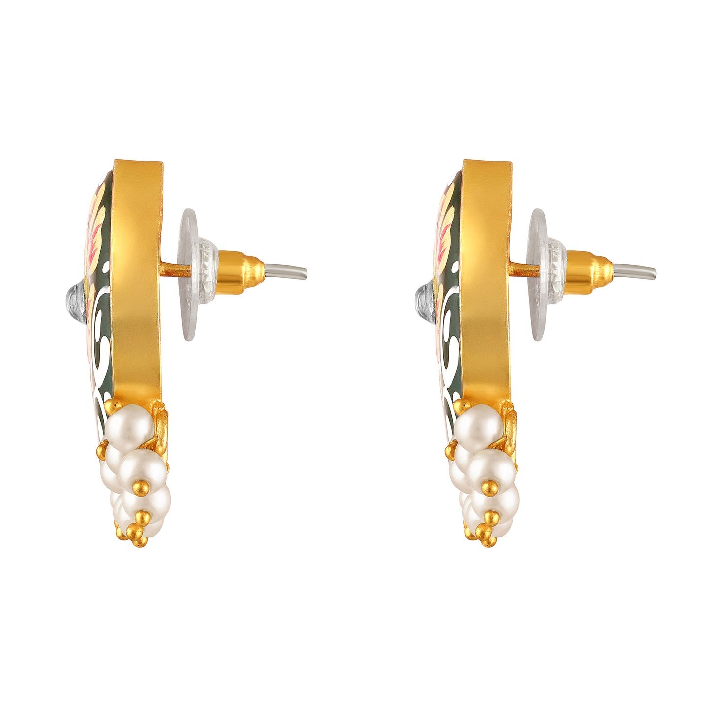 BDiva 18K Gold Plated Green Enamel and Pearl Cluster Earrings with a Tradition Meets Modern Glamour.