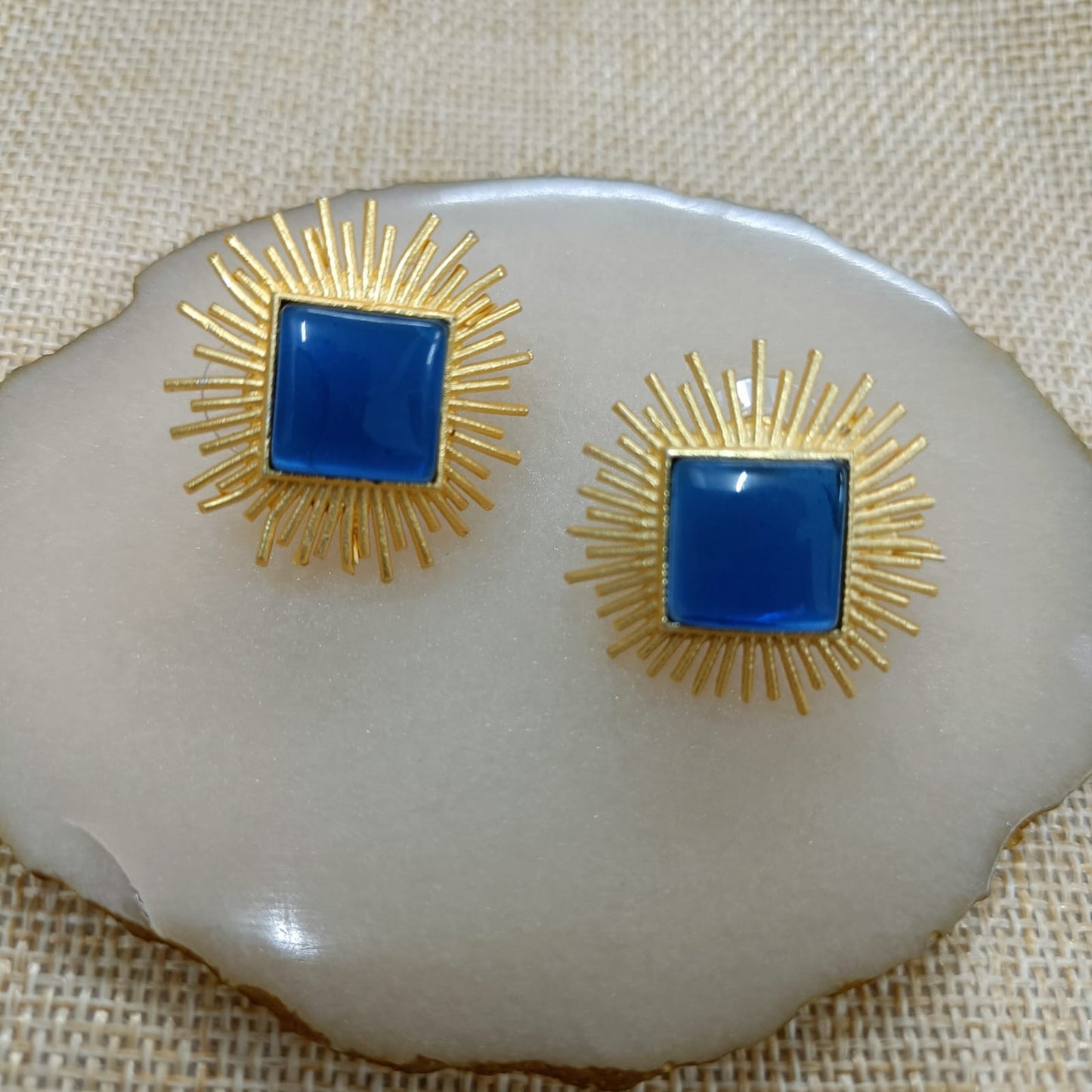 Bdiva 18K Gold Plated Blue Sapphire Stud Earrings.