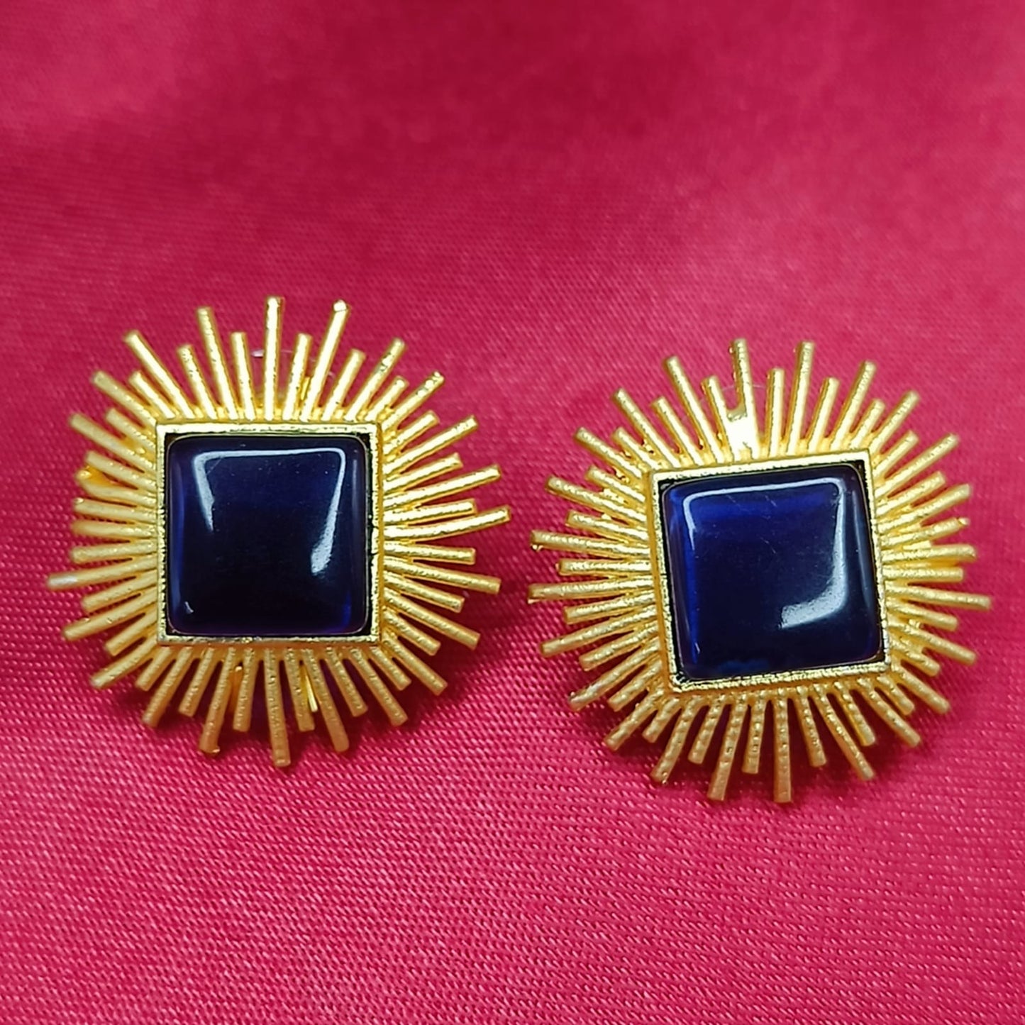 Bdiva 18K Gold Plated Blue Sapphire Stud Earrings.