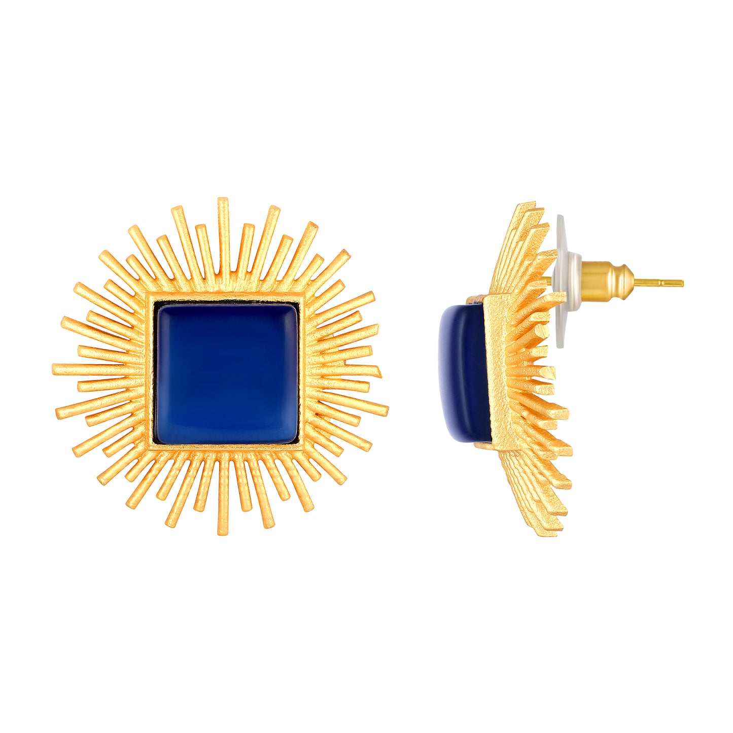 Bdiva 18K Gold Plated Blue Sapphire Stud Earrings.
