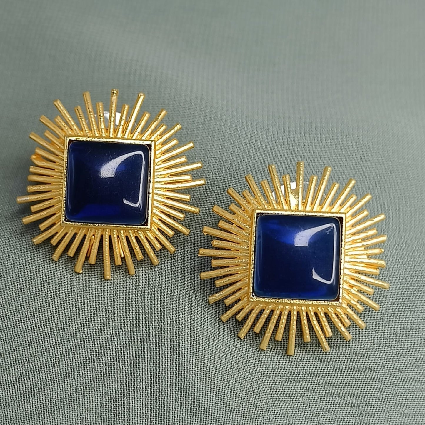 Bdiva 18K Gold Plated Blue Sapphire Stud Earrings.