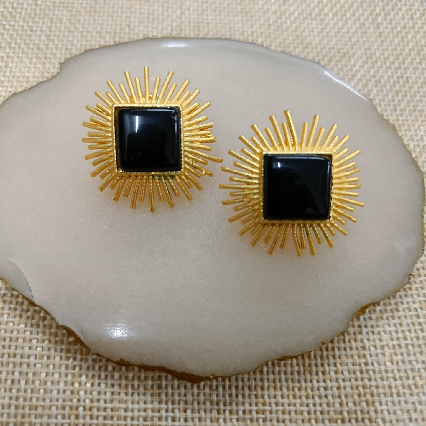 Bdiva 18K Gold Plated Black Tourmaline Stud Earrings.