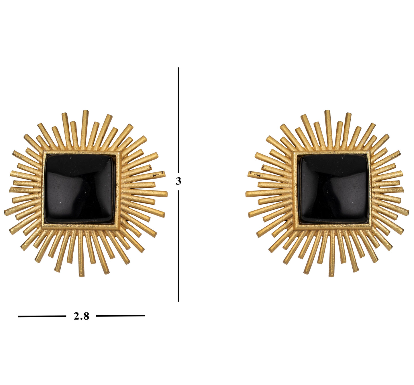 Bdiva 18K Gold Plated Black Tourmaline Stud Earrings.