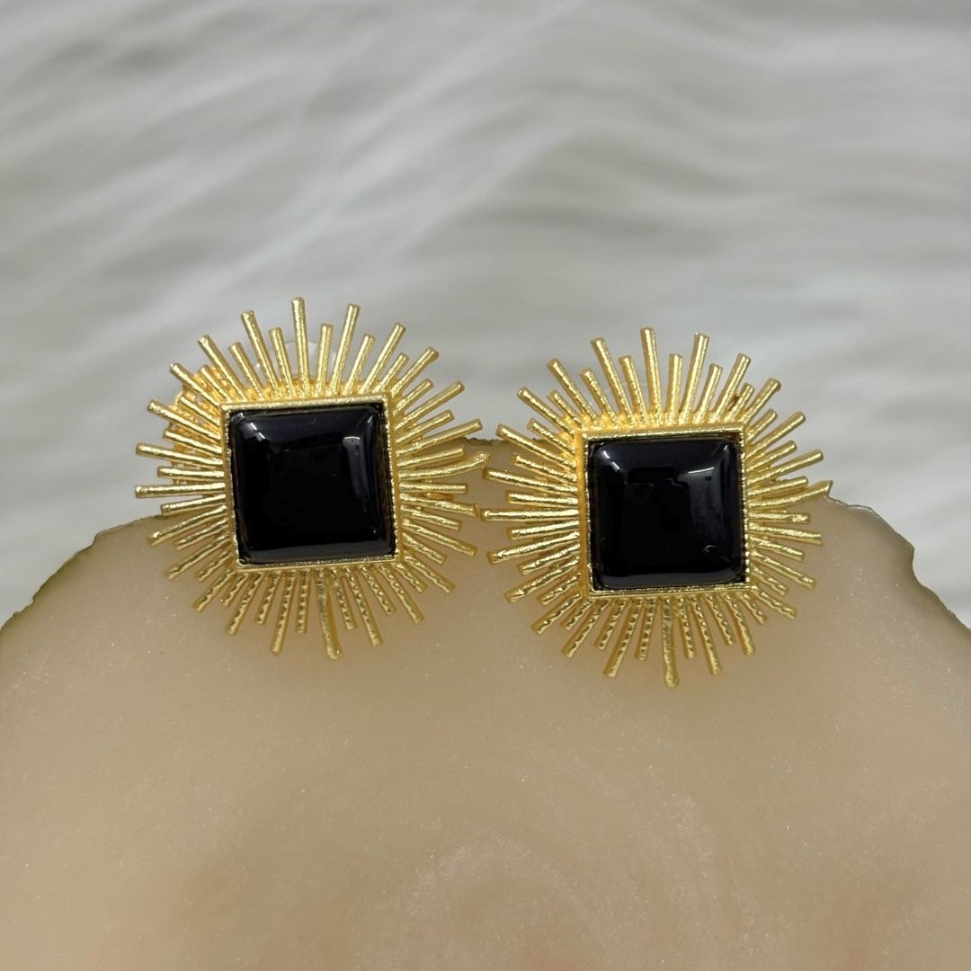 Bdiva 18K Gold Plated Black Tourmaline Stud Earrings.