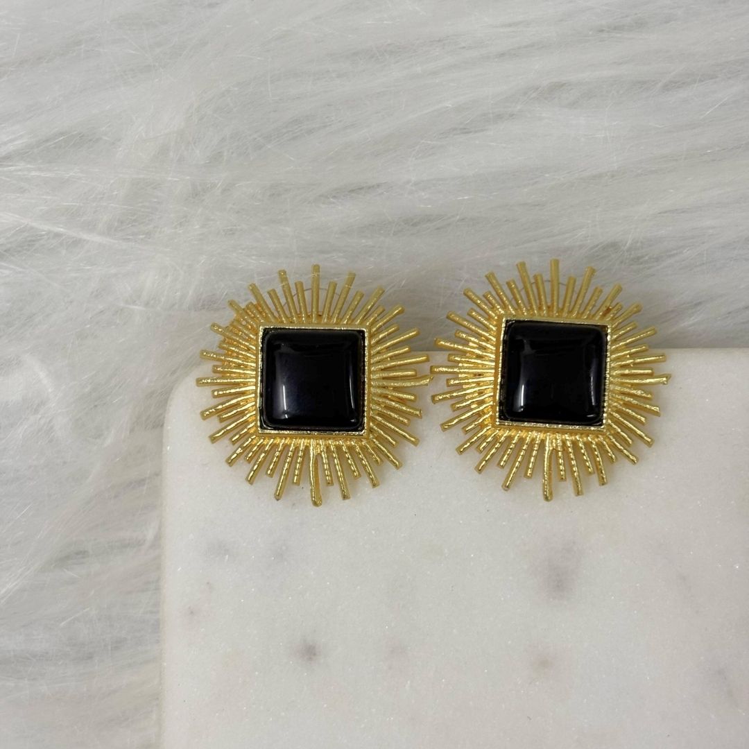 Bdiva 18K Gold Plated Black Tourmaline Stud Earrings.