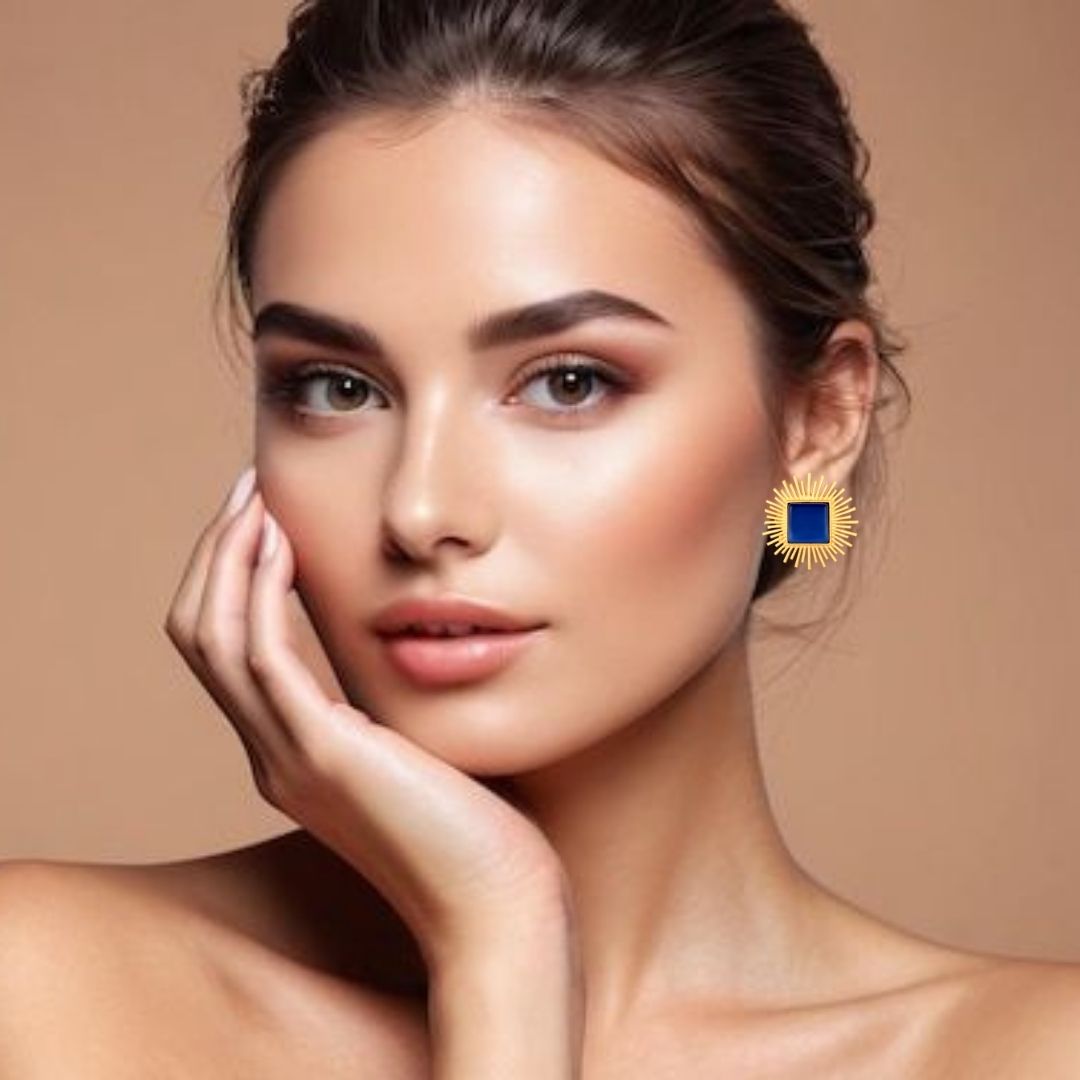 Bdiva 18K Gold Plated Blue Sapphire Stud Earrings.