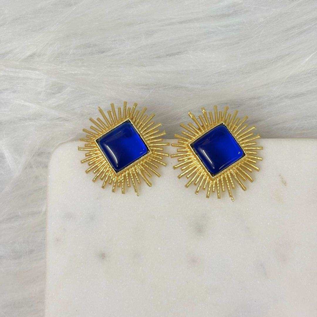 Bdiva 18K Gold Plated Blue Sapphire Stud Earrings.
