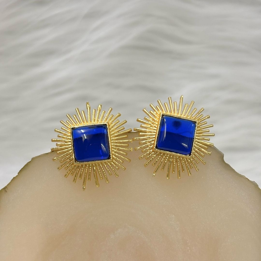 Bdiva 18K Gold Plated Blue Sapphire Stud Earrings.