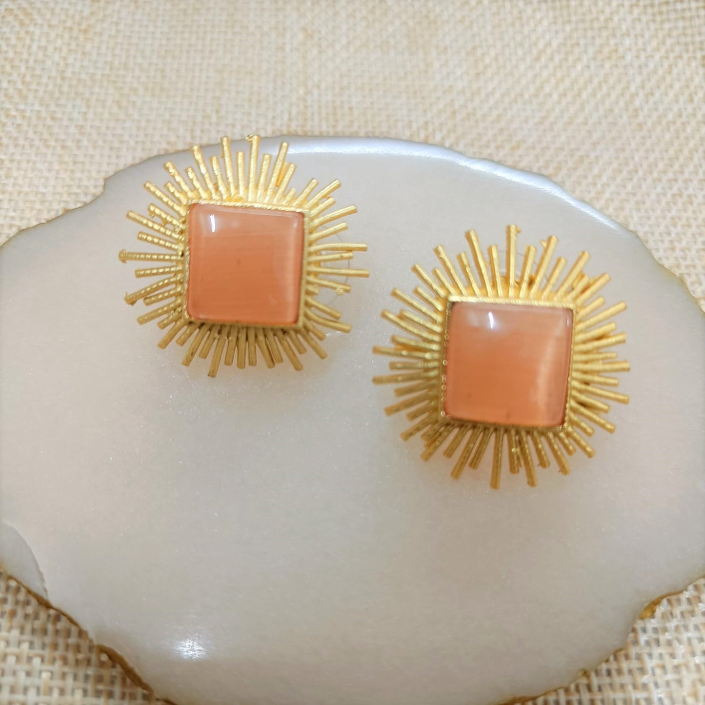Bdiva 18K Gold Plated Orange Sapphire Stud Earrings.