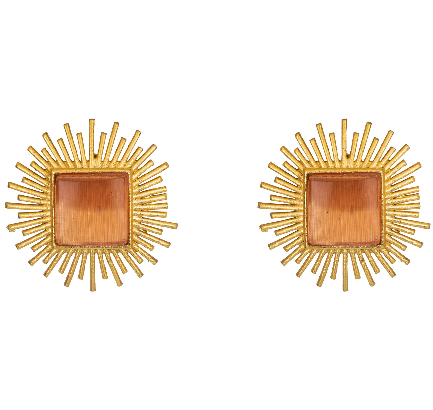 Bdiva 18K Gold Plated Orange Sapphire Stud Earrings.