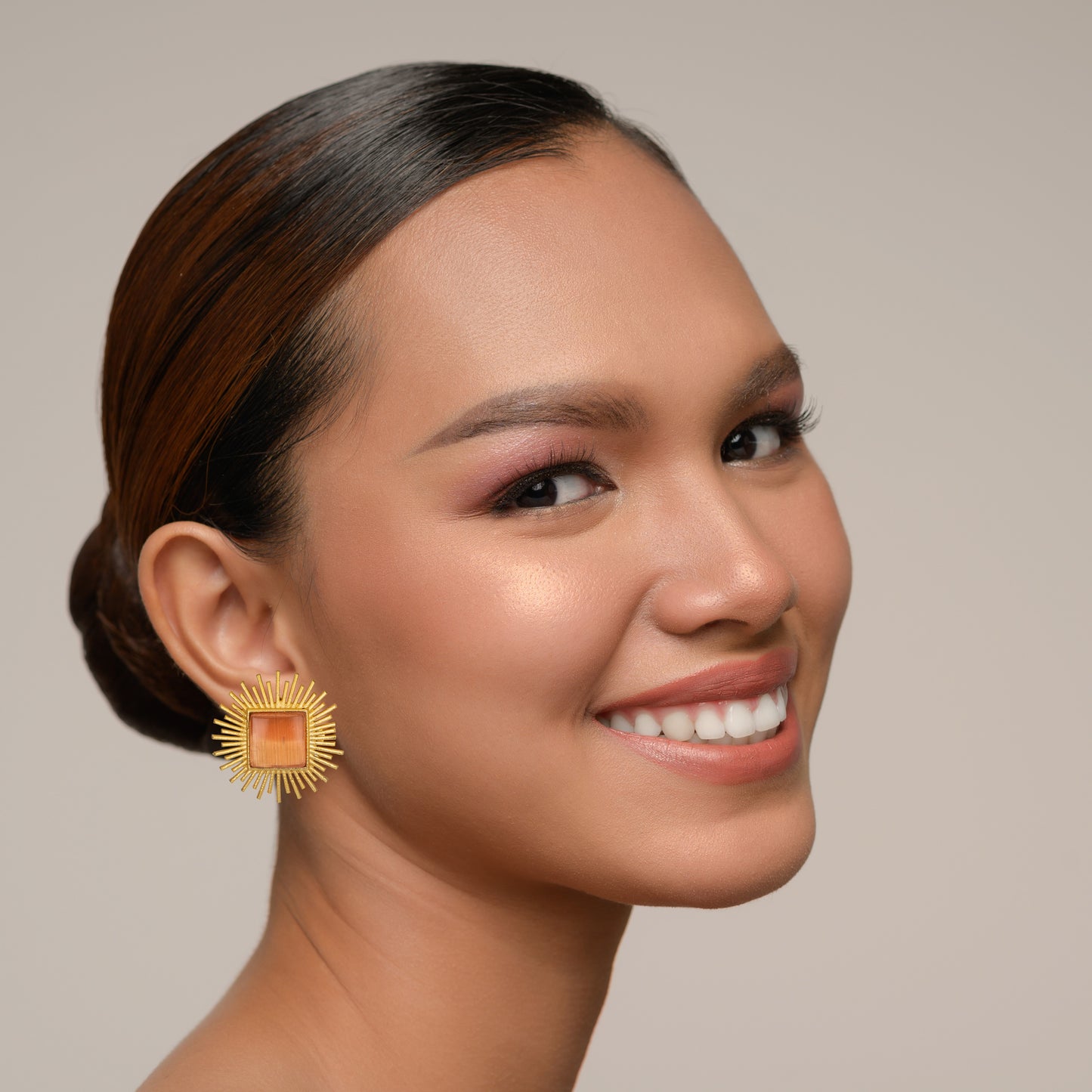 Bdiva 18K Gold Plated Orange Sapphire Stud Earrings.