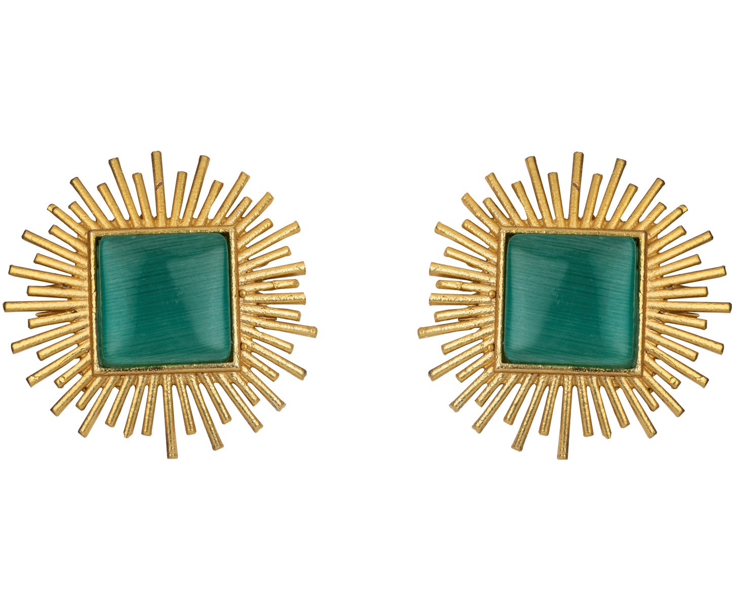 Bdiva 18K Gold Plated Green Jade Stud Earrings.