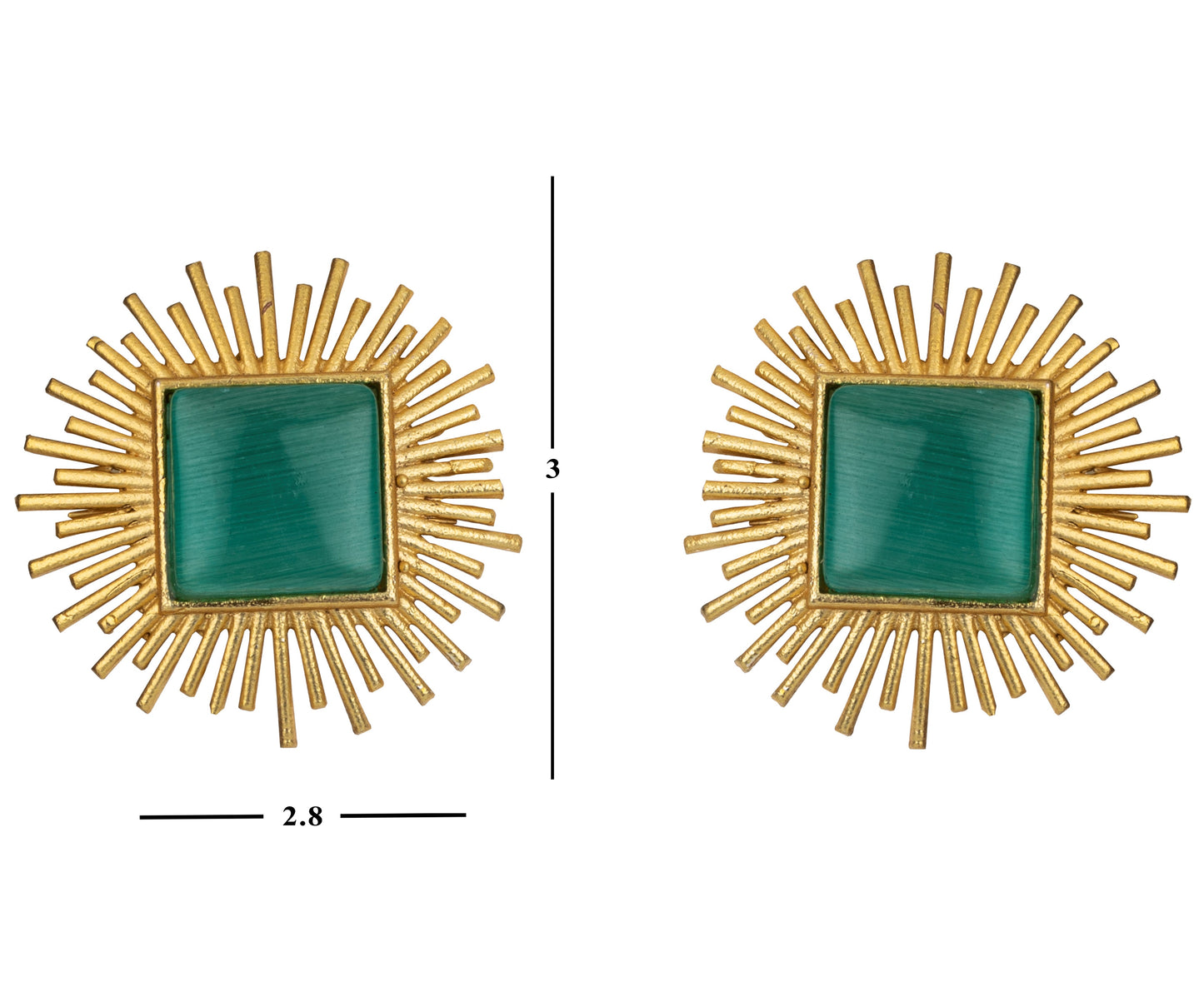 Bdiva 18K Gold Plated Green Jade Stud Earrings.
