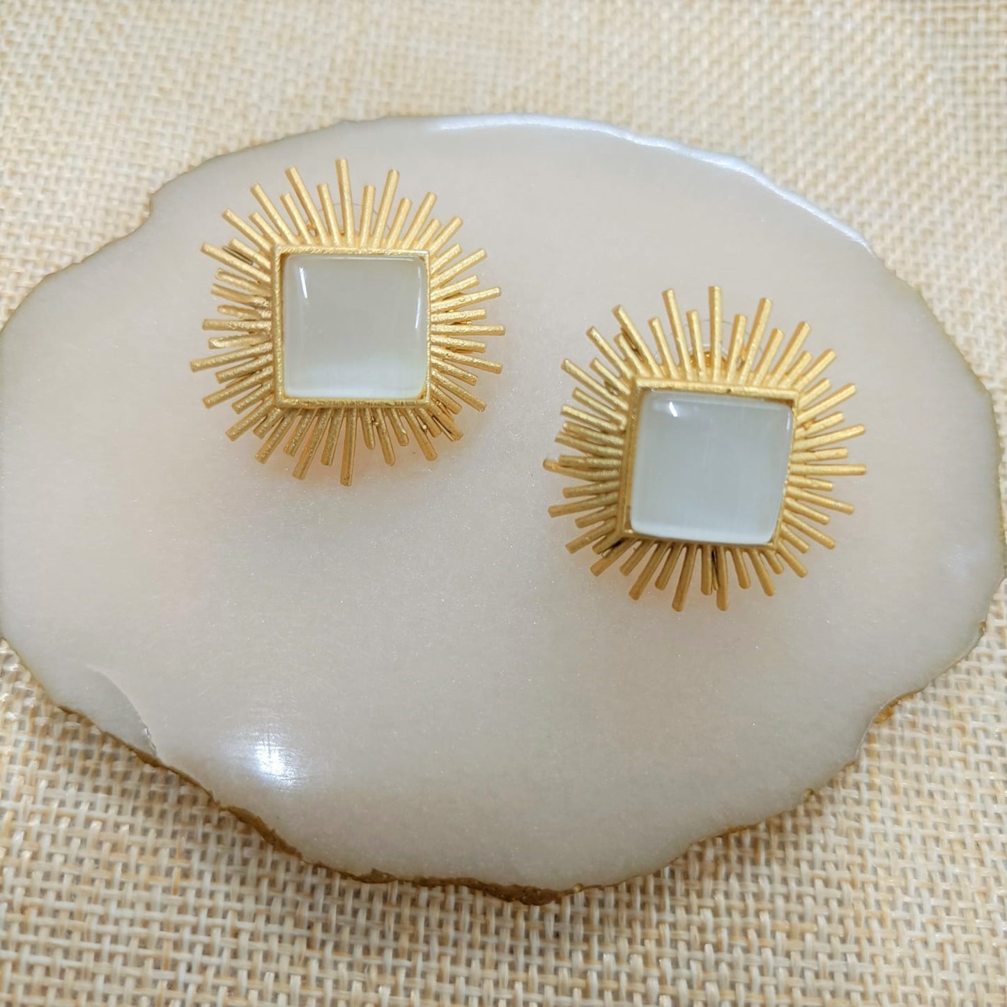 Bdiva 18K Gold Plated White Coral Stud Earrings.