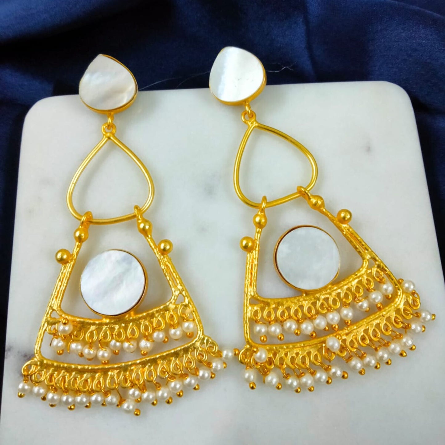 Bdiva 18K Gold Plated Mother of Pearl Eclectic Earrings.