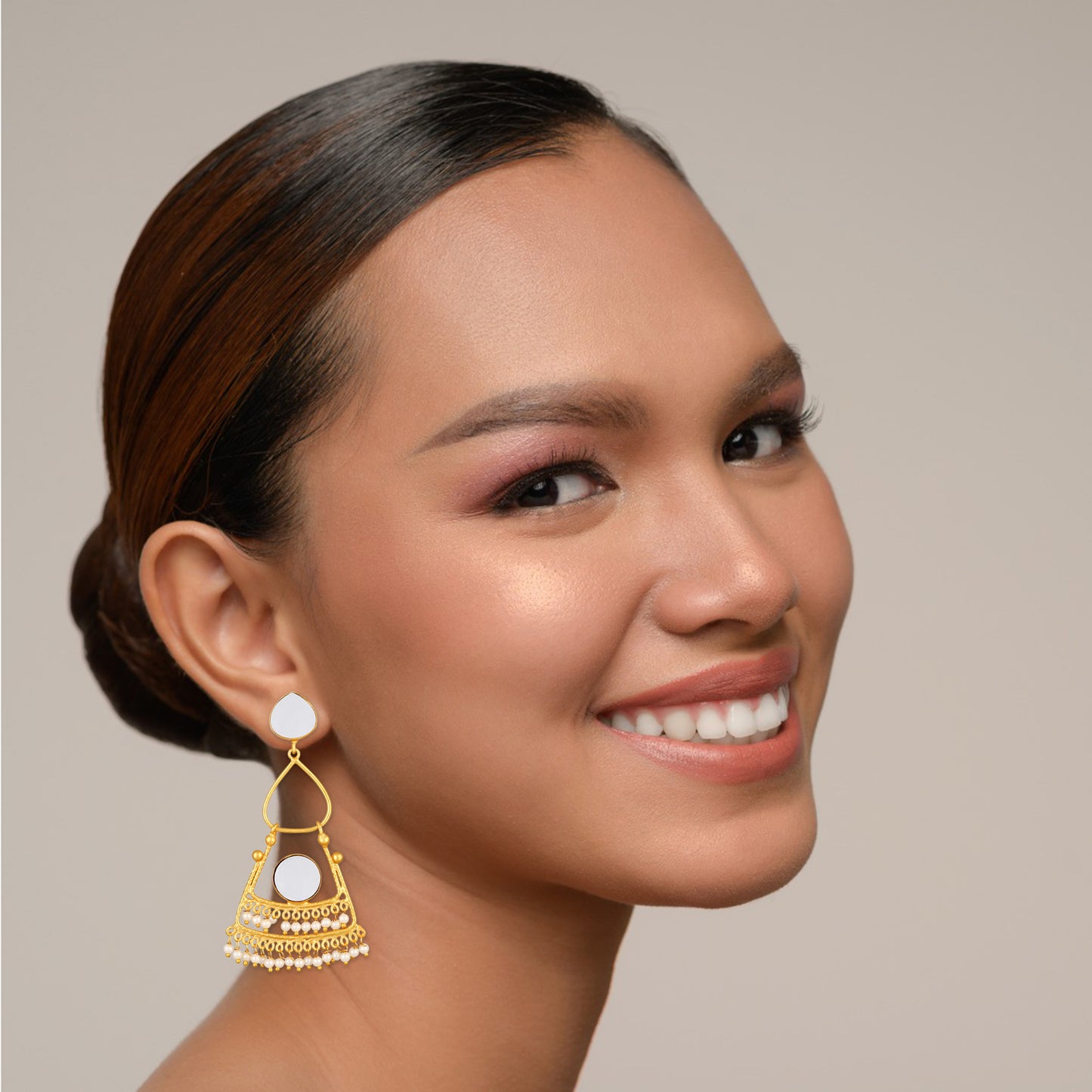 Bdiva 18K Gold Plated Mother of Pearl Eclectic Earrings.