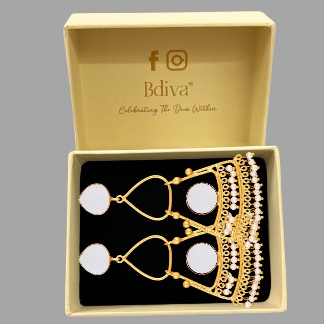 Bdiva 18K Gold Plated Mother of Pearl Eclectic Earrings.