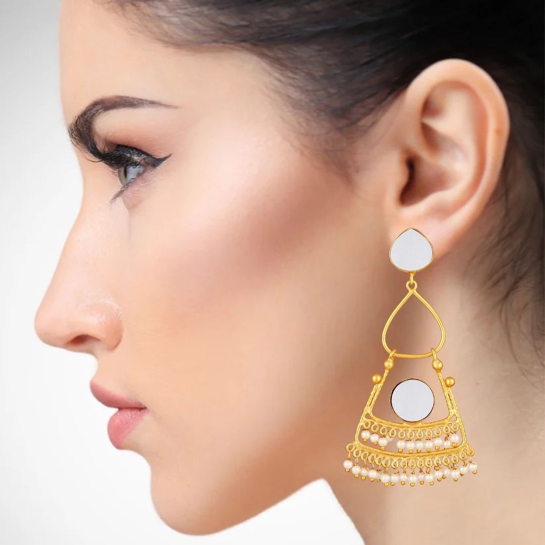 Bdiva 18K Gold Plated Mother of Pearl Eclectic Earrings.