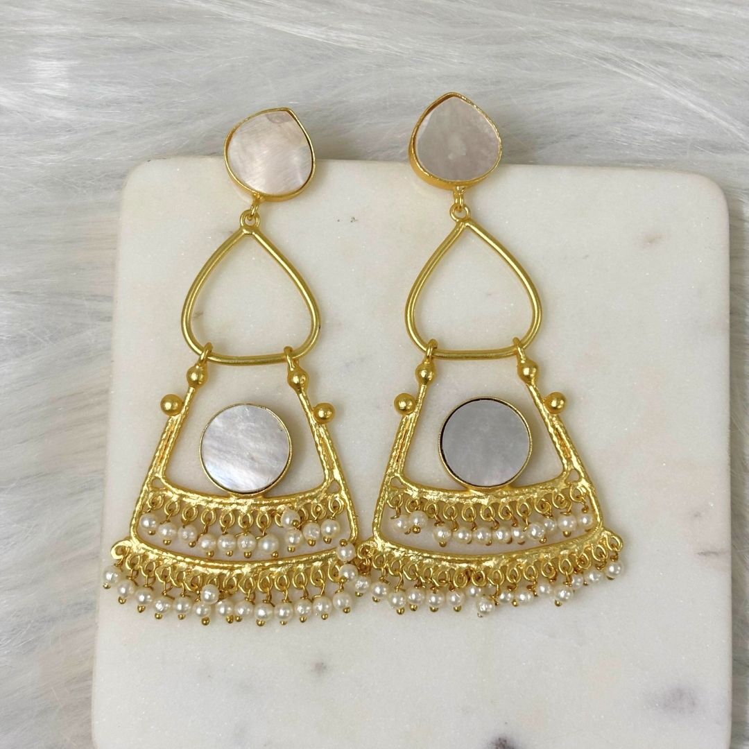 Bdiva 18K Gold Plated Mother of Pearl Eclectic Earrings.