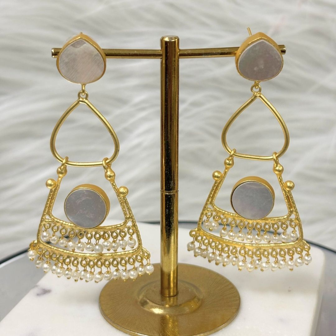 Bdiva 18K Gold Plated Mother of Pearl Eclectic Earrings.