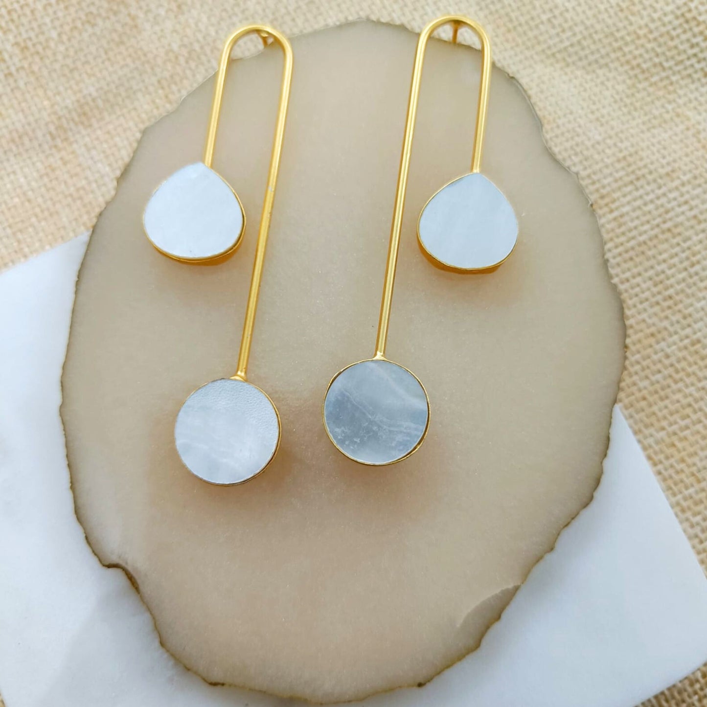 Bdiva 18K Gold Plated Intricately Carved Mother Of Pearl Earrings
