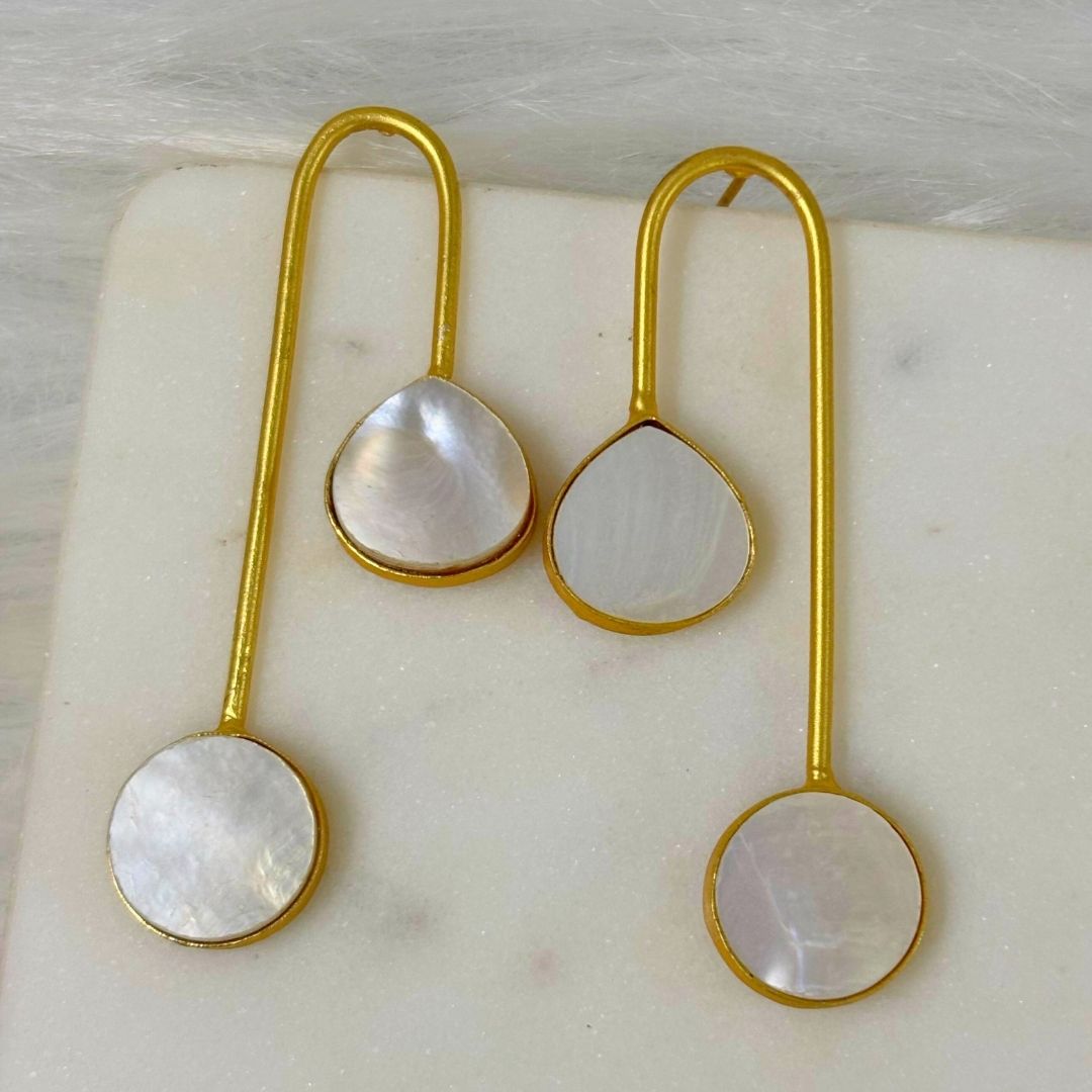 Bdiva Handcrafted 18K Gold Plated Mother of Pearl Earrings
