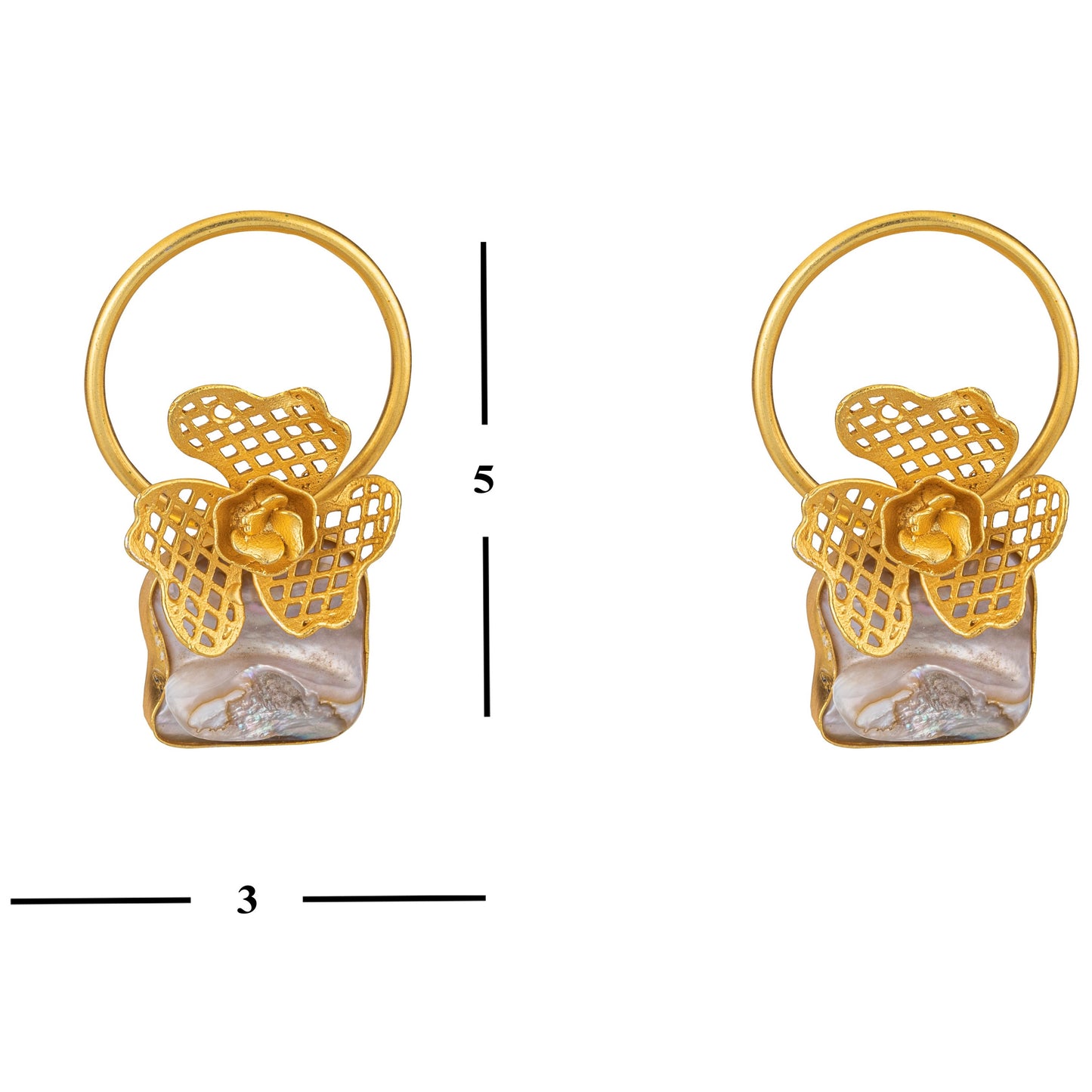 Bdiva 18K Gold Plated Intricately Carved Earrings With And Mother Of Pearl.