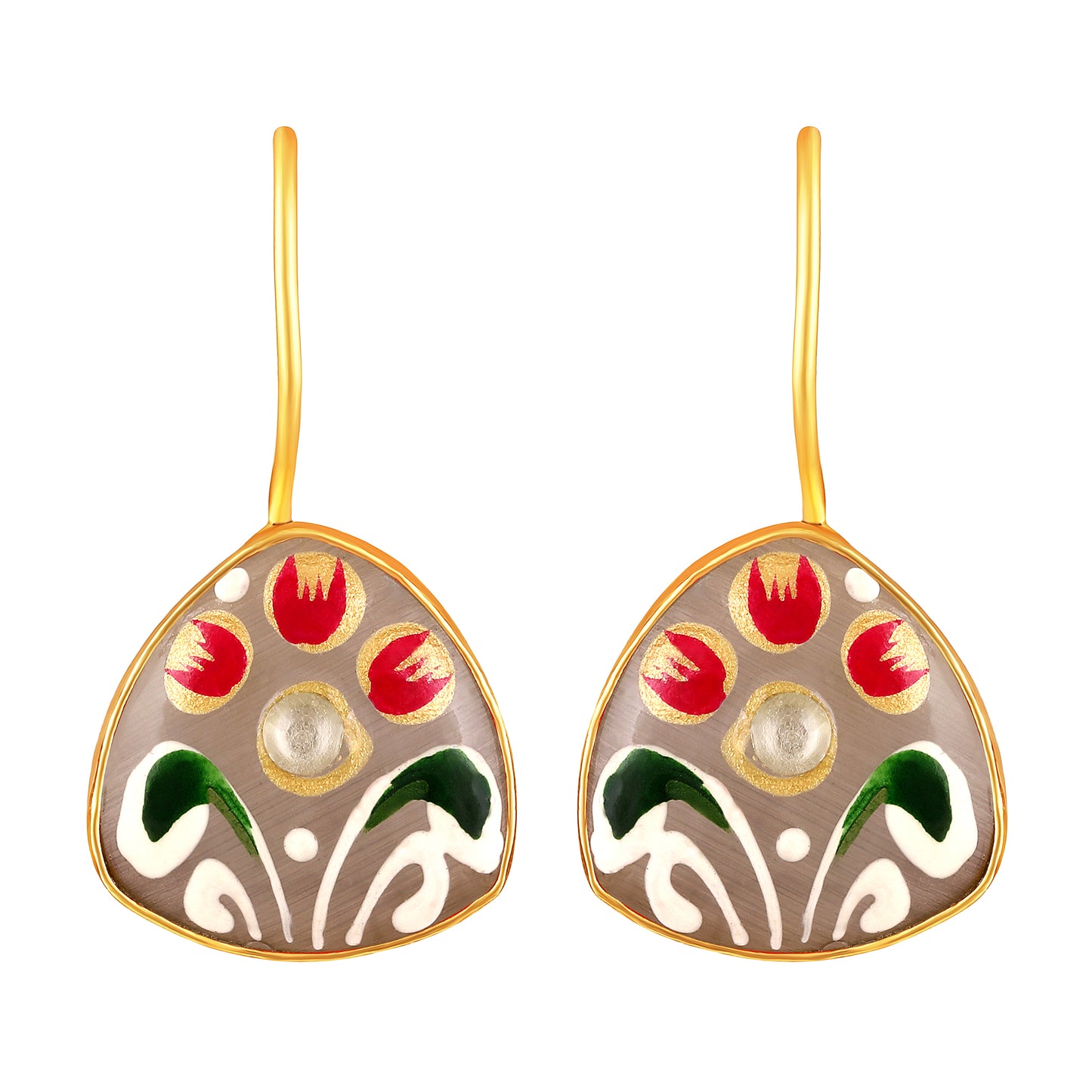 BDiva 18K Gold Plated Grey Enamel Floral Drop Earrings with a Elegance and Tradition