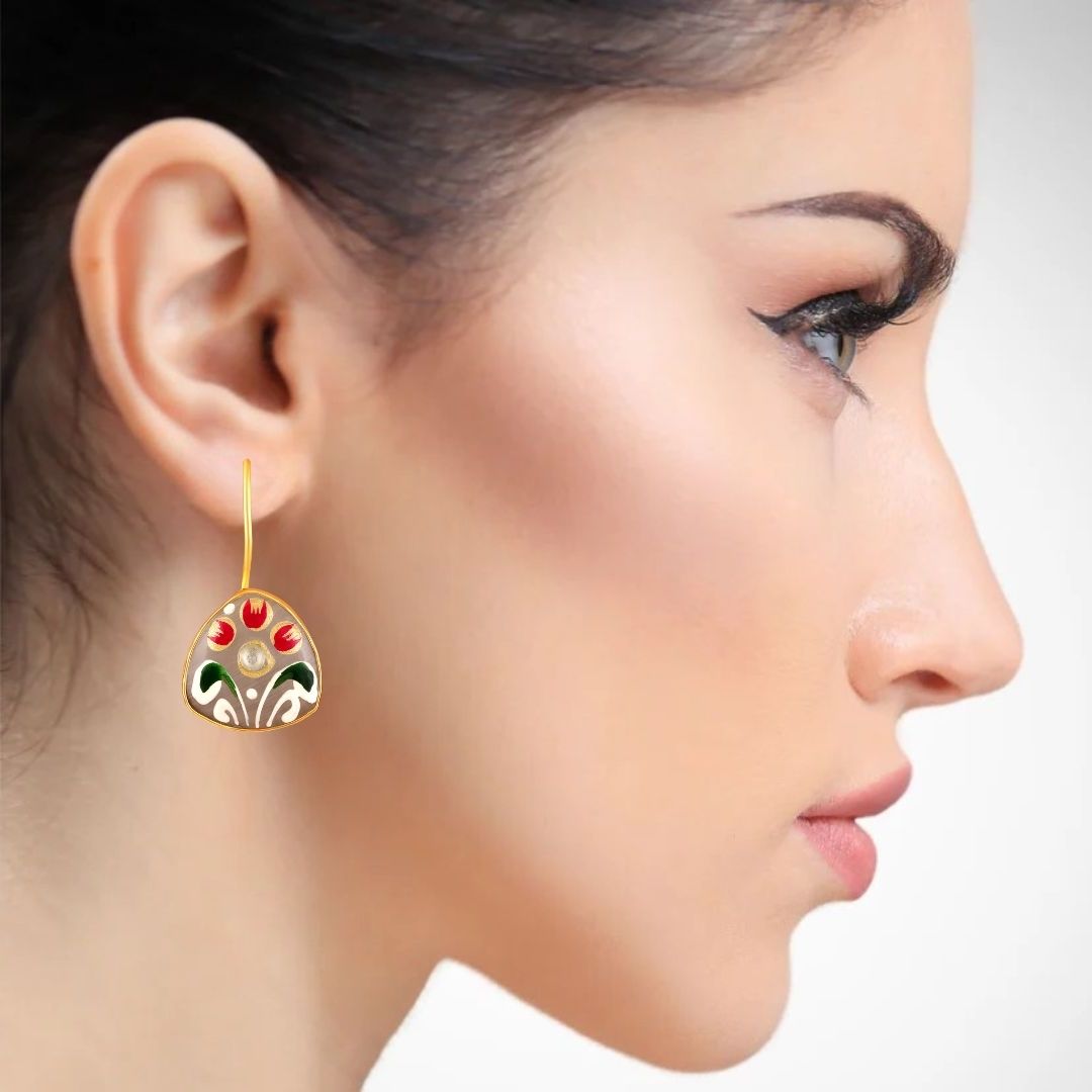 BDiva 18K Gold Plated Grey Enamel Floral Drop Earrings with a Elegance and Tradition