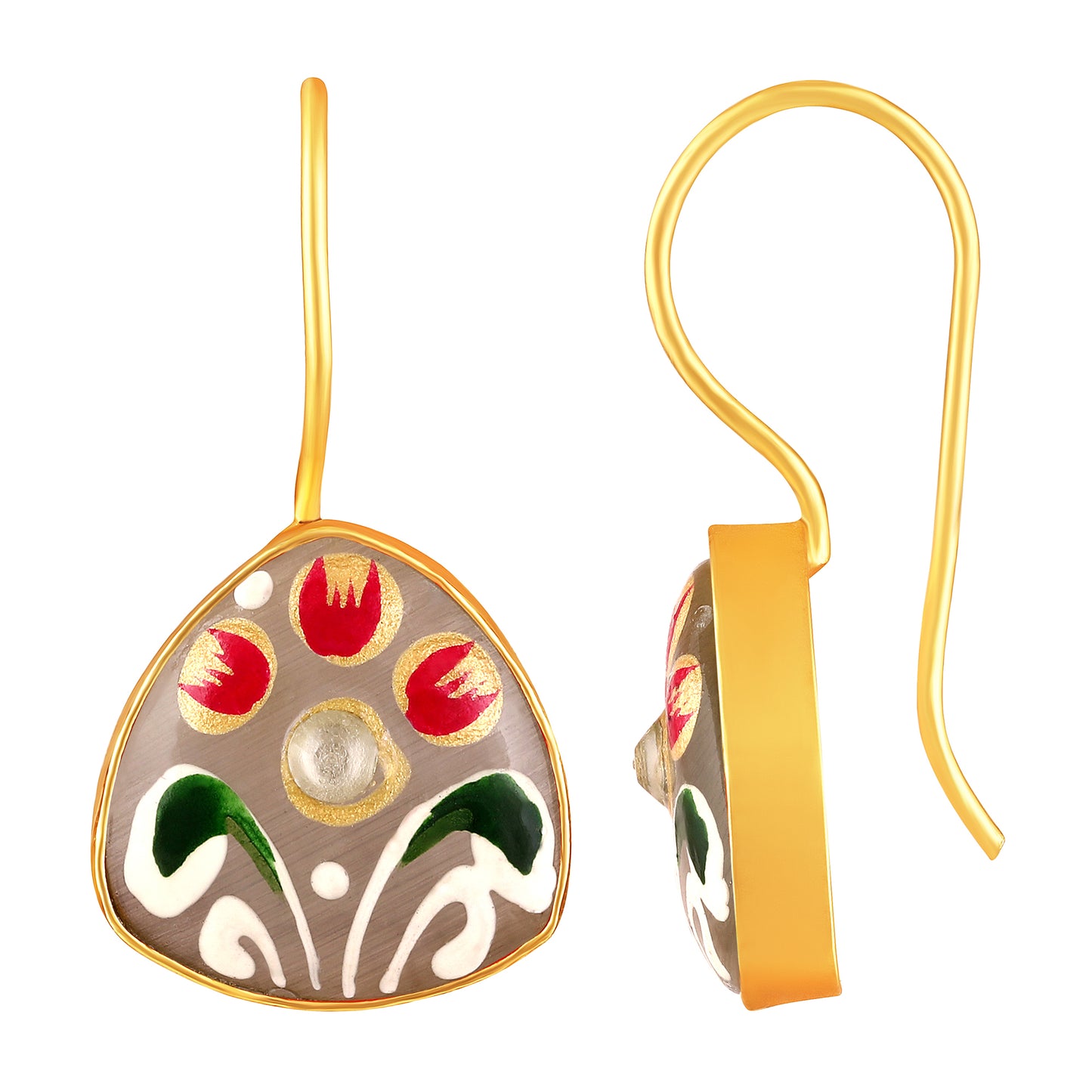 BDiva 18K Gold Plated Grey Enamel Floral Drop Earrings with a Elegance and Tradition
