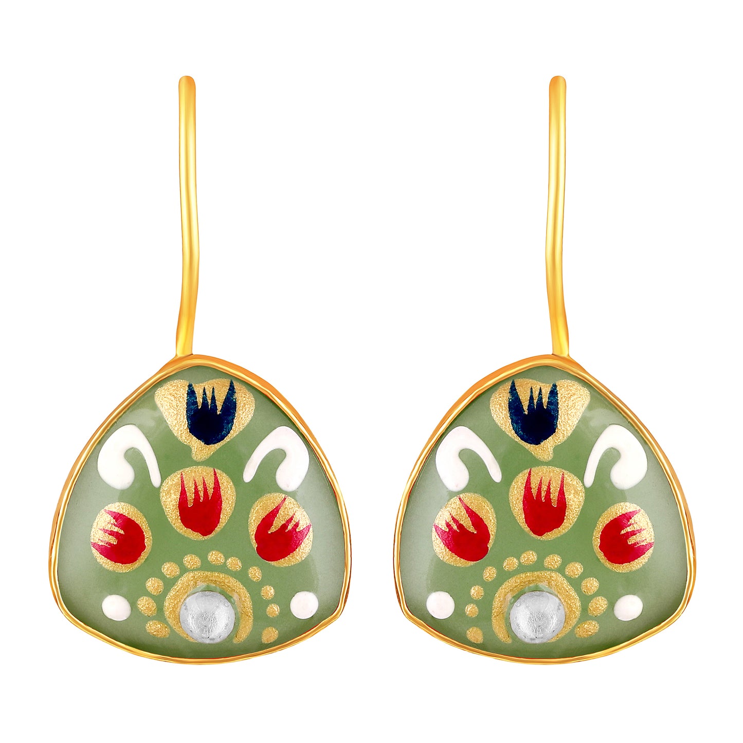 BDiva 18K Gold Plated Green Enamel Drop Earrings with a Splash of Tradition with Modern Grace