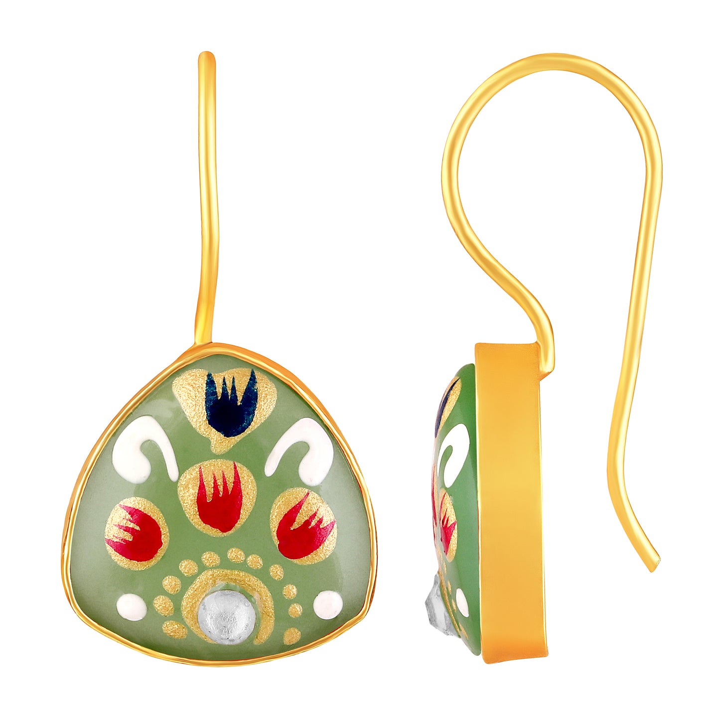 BDiva 18K Gold Plated Green Enamel Drop Earrings with a Splash of Tradition with Modern Grace