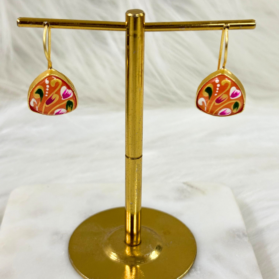 BDiva 18K Gold Plated Terracotta Enamel Drop Earrings with a Touch of Artistic Flair