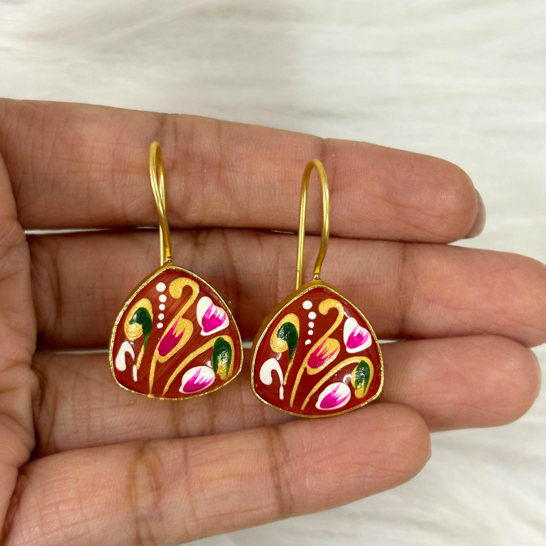 BDiva 18K Gold Plated Terracotta Enamel Drop Earrings with a Touch of Artistic Flair