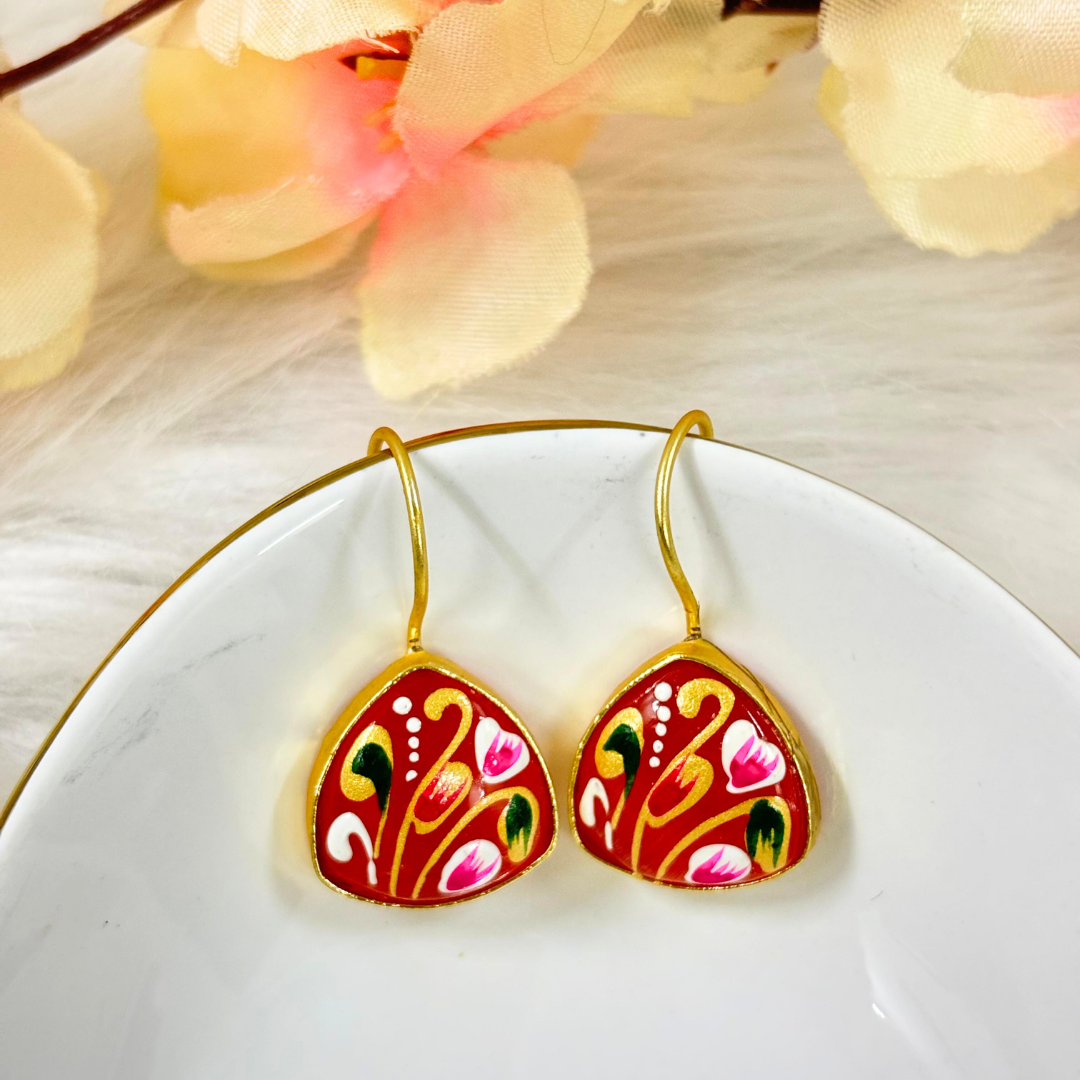 BDiva 18K Gold Plated Terracotta Enamel Drop Earrings with a Touch of Artistic Flair