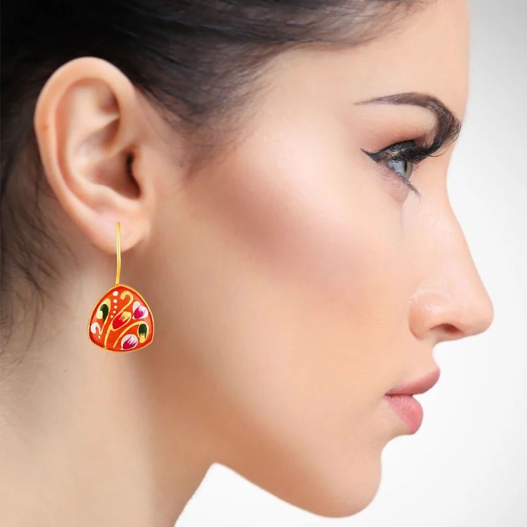 BDiva 18K Gold Plated Terracotta Enamel Drop Earrings with a Touch of Artistic Flair