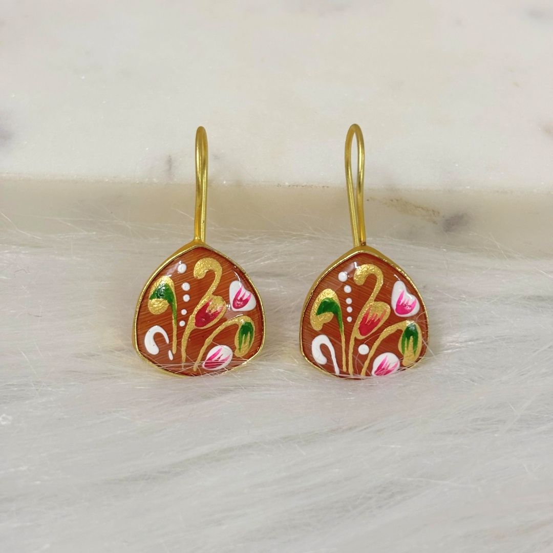 BDiva 18K Gold Plated Terracotta Enamel Drop Earrings with a Touch of Artistic Flair