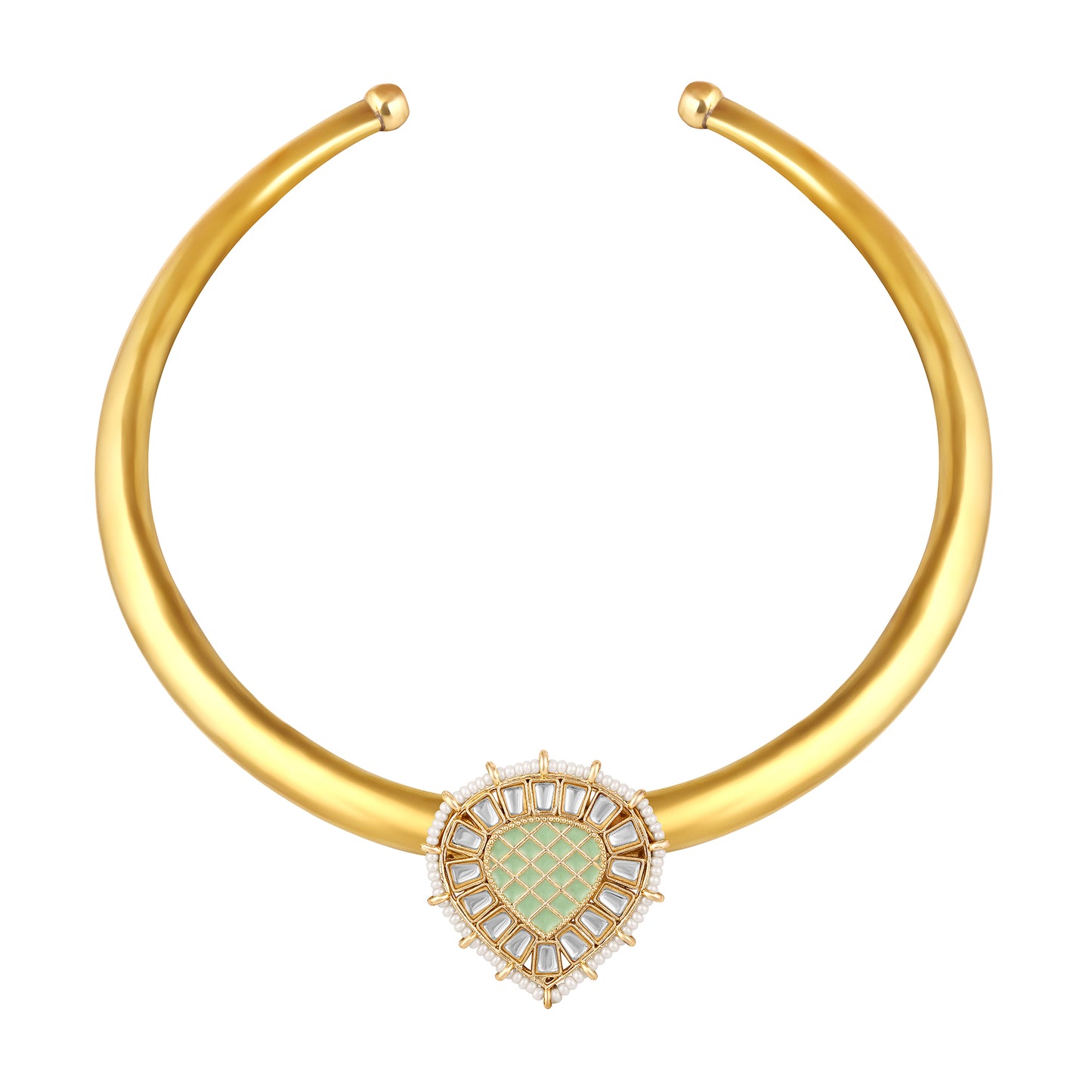 BDiva 18k Gold Plated Regal Mint Kundan Medallion Choker