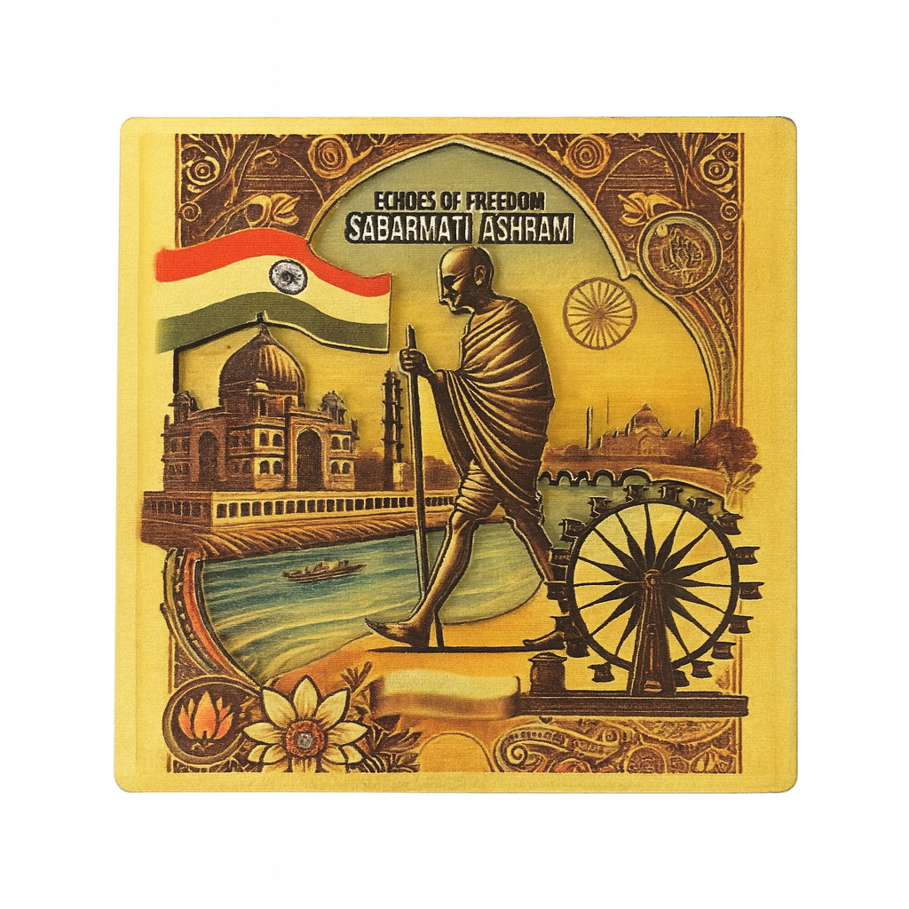 Echoes of Freedom: Sabarmati Ashram Souvenir Wooden Fridge Magnet