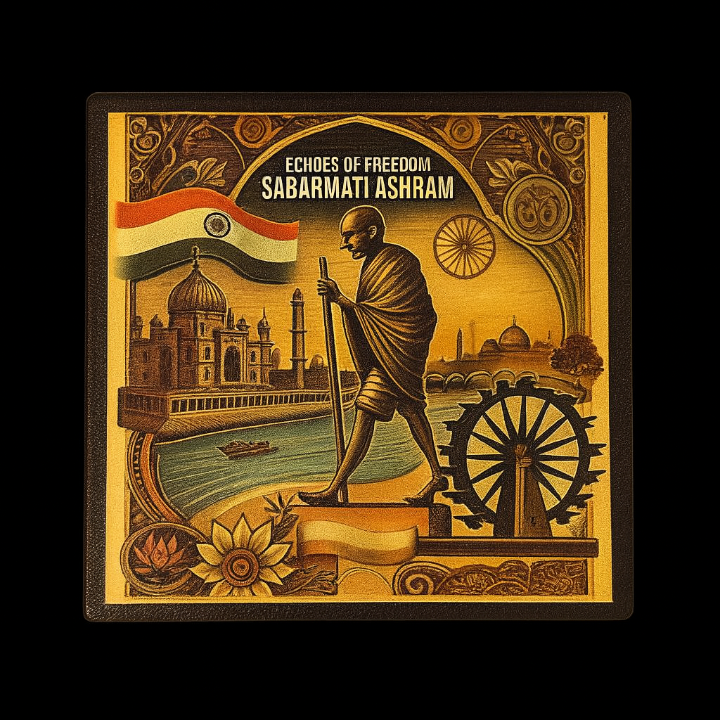 Echoes of Freedom: Sabarmati Ashram Souvenir Wooden Fridge Magnet