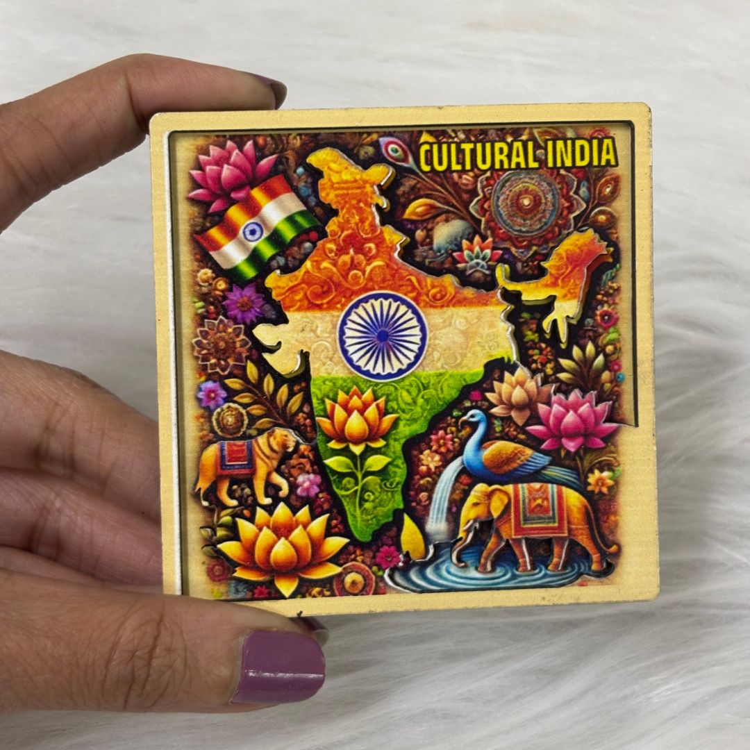 Vibrant India: Cultural Heritage Souvenir Wooden Fridge Magnet