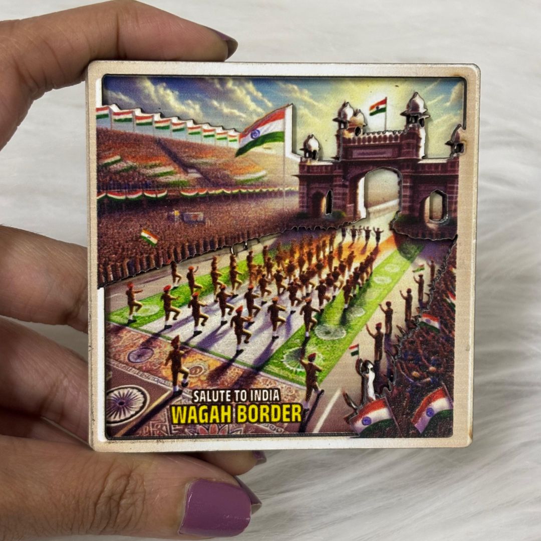 The Grand Salute – Wagah Border Patriotic Souvenir Wooden Fridge Magnet