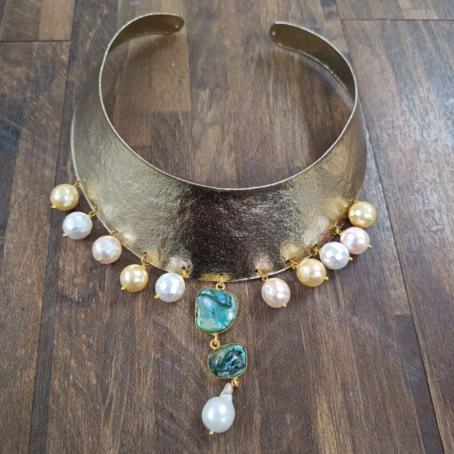 18K Gold Plated Indo-Western Green Stone Pearl Choker.