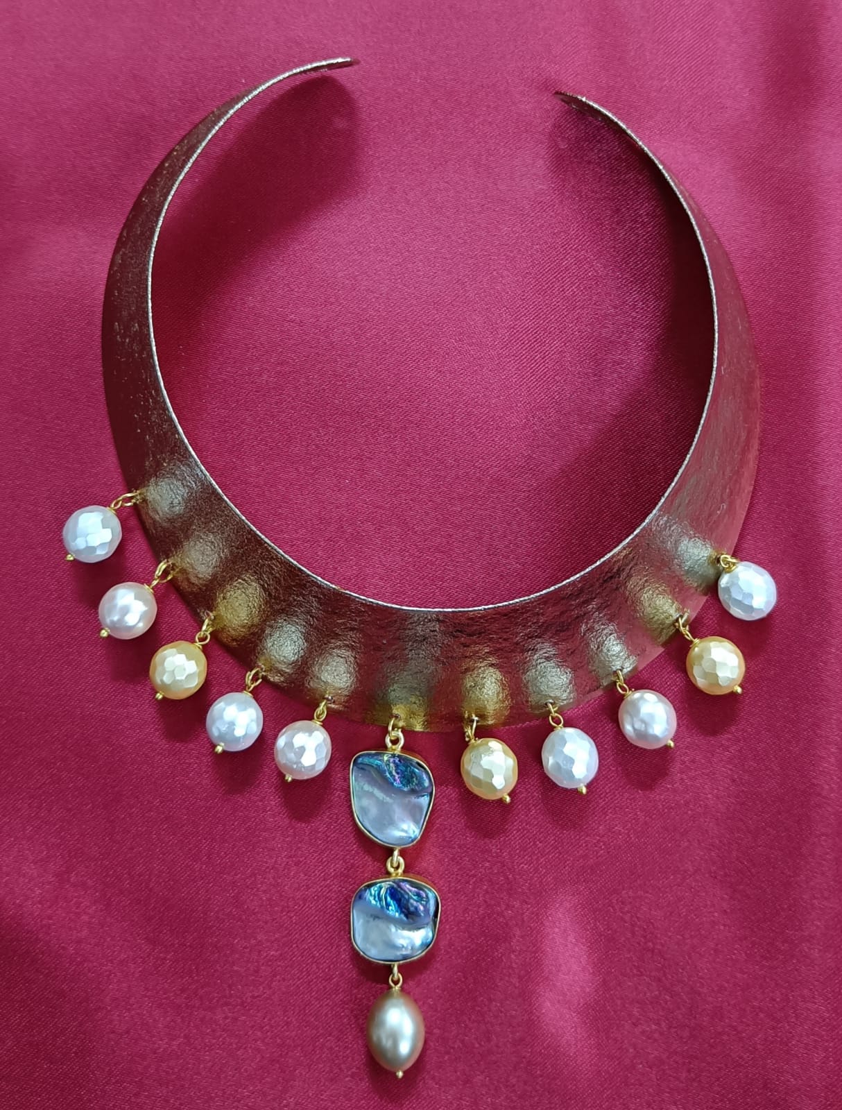 18K Gold Plated Indo-Western Blue Stone Pearl Choker.