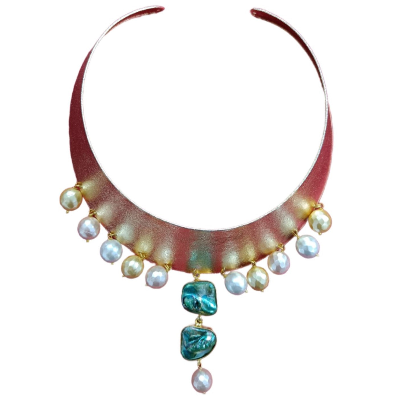 18K Gold Plated Indo-Western Green Stone Pearl Choker.