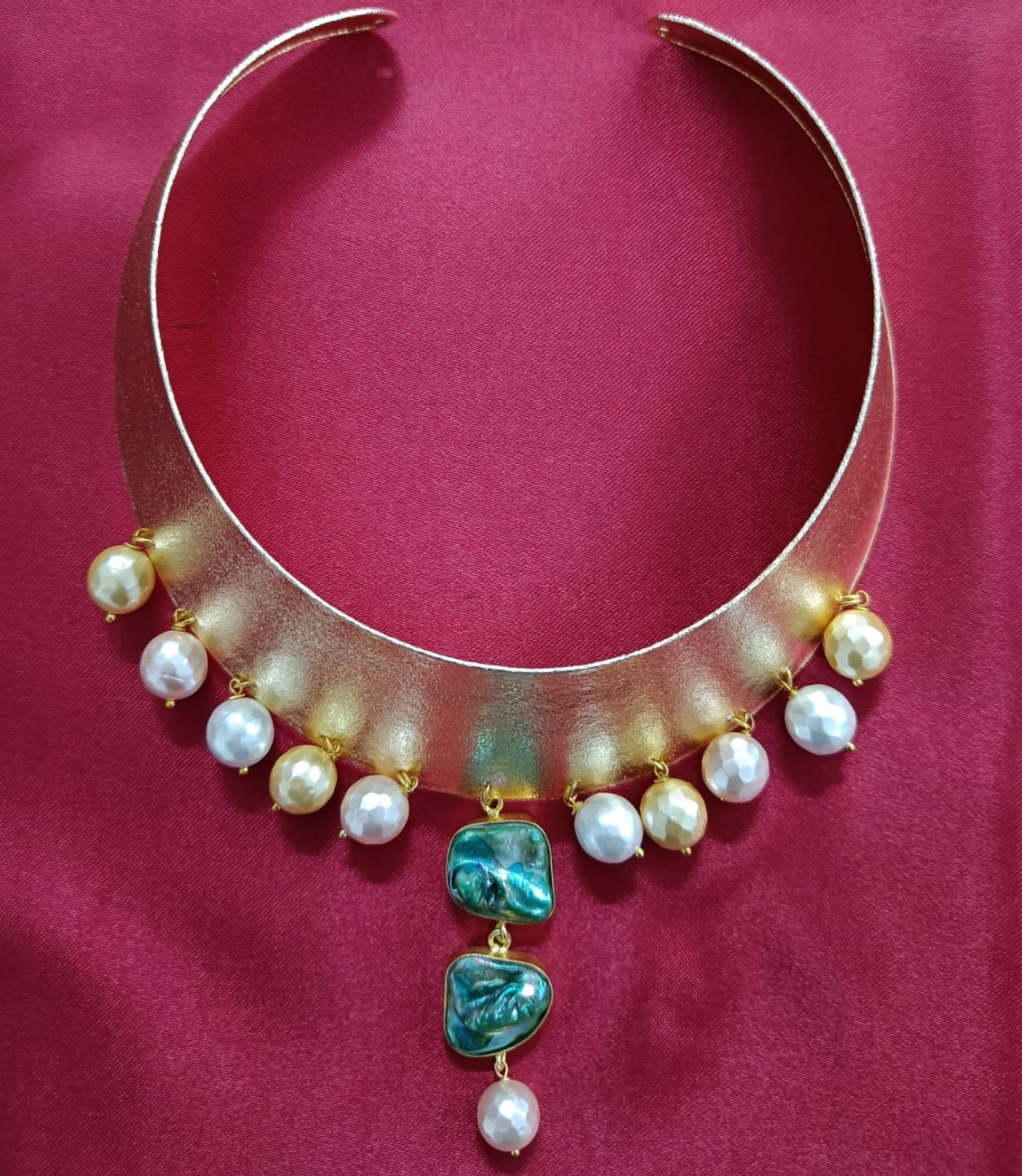 18K Gold Plated Indo-Western Green Stone Pearl Choker.